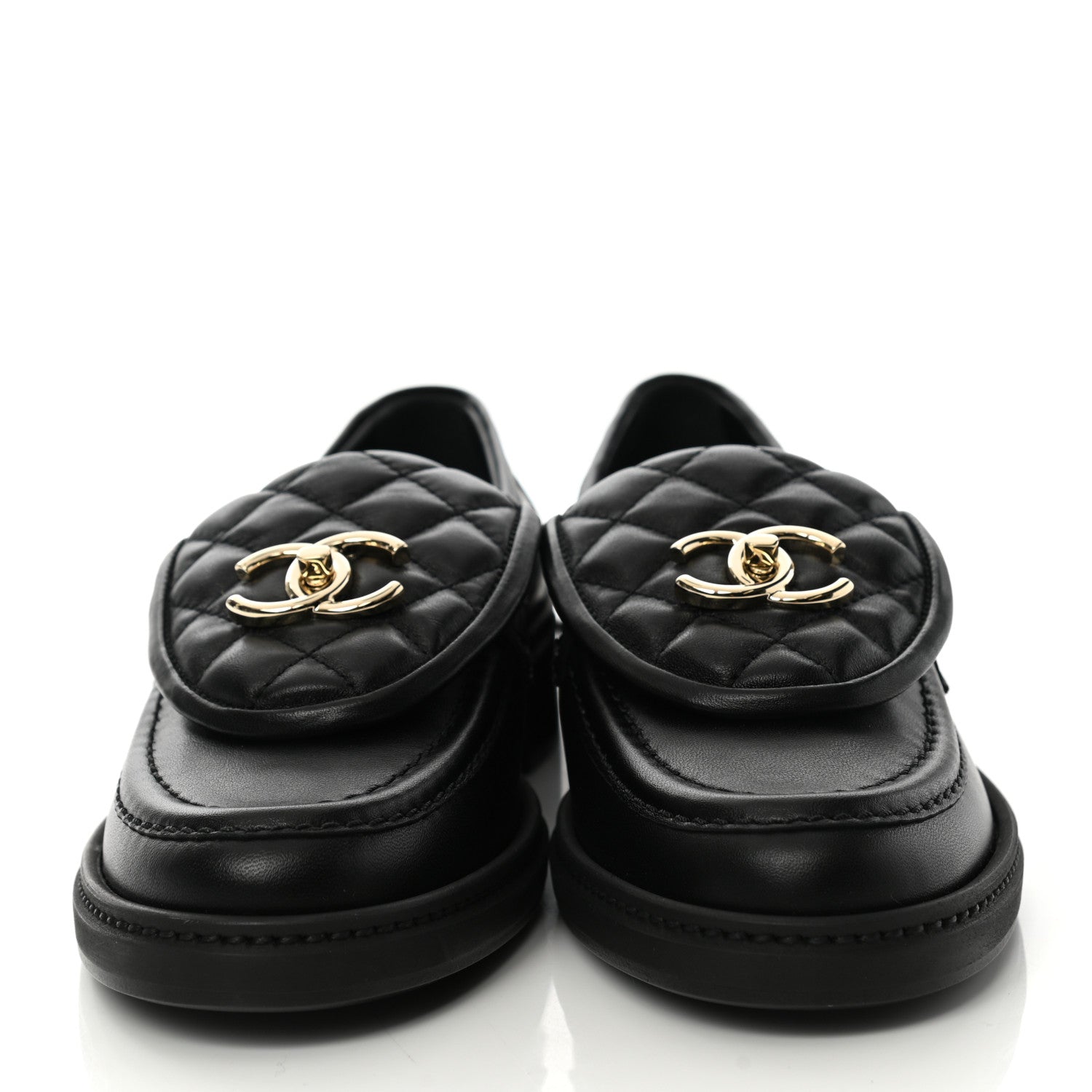 Chanel Lambskin Quilted CC Turnlock Loafers 37 Black 2 of 9