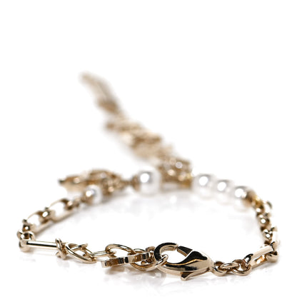 Chanel Pearl Crystal Logo Ring Chain Bracelet Gold 3 of 4