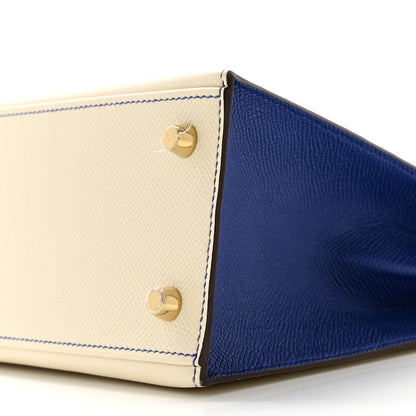 Hermes Epsom Bi-Color Horseshoe Kelly Sellier 25 Craie Bleu Electrique 10 of 13