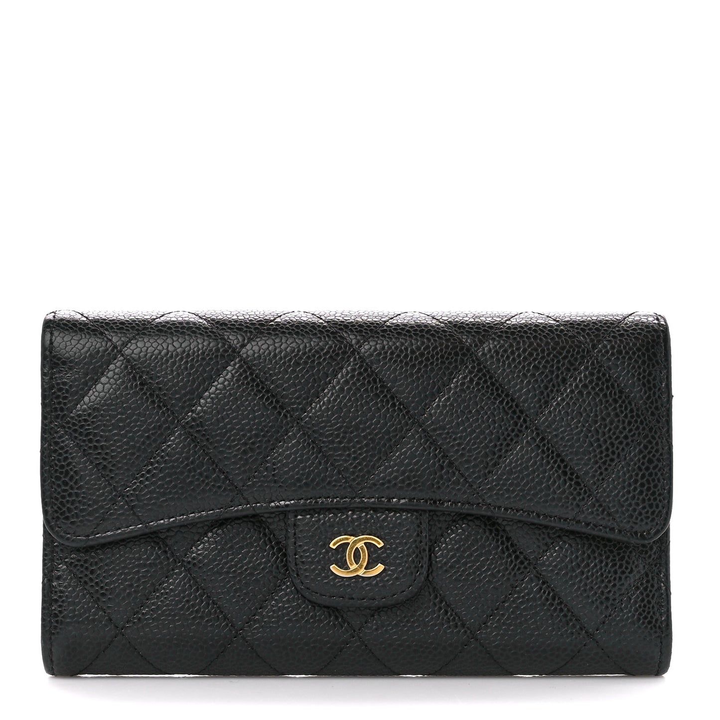 Caviar Quilted Large Flap Wallet Black