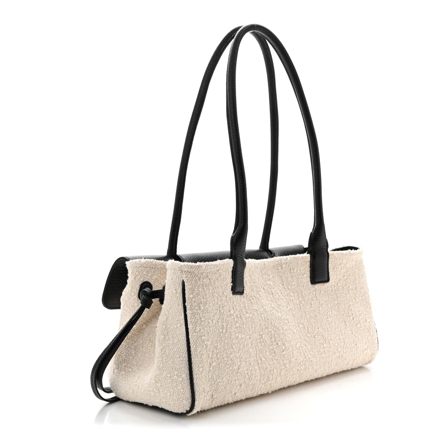 Grained Calfskin Boucle Urban Essentials Small Shopping Bag Ecru Black