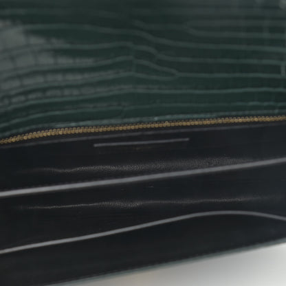 Saint Laurent Calfskin Crocodile Embossed Monogram Cassandra Clasp Bag Dark Mint 5 of 12