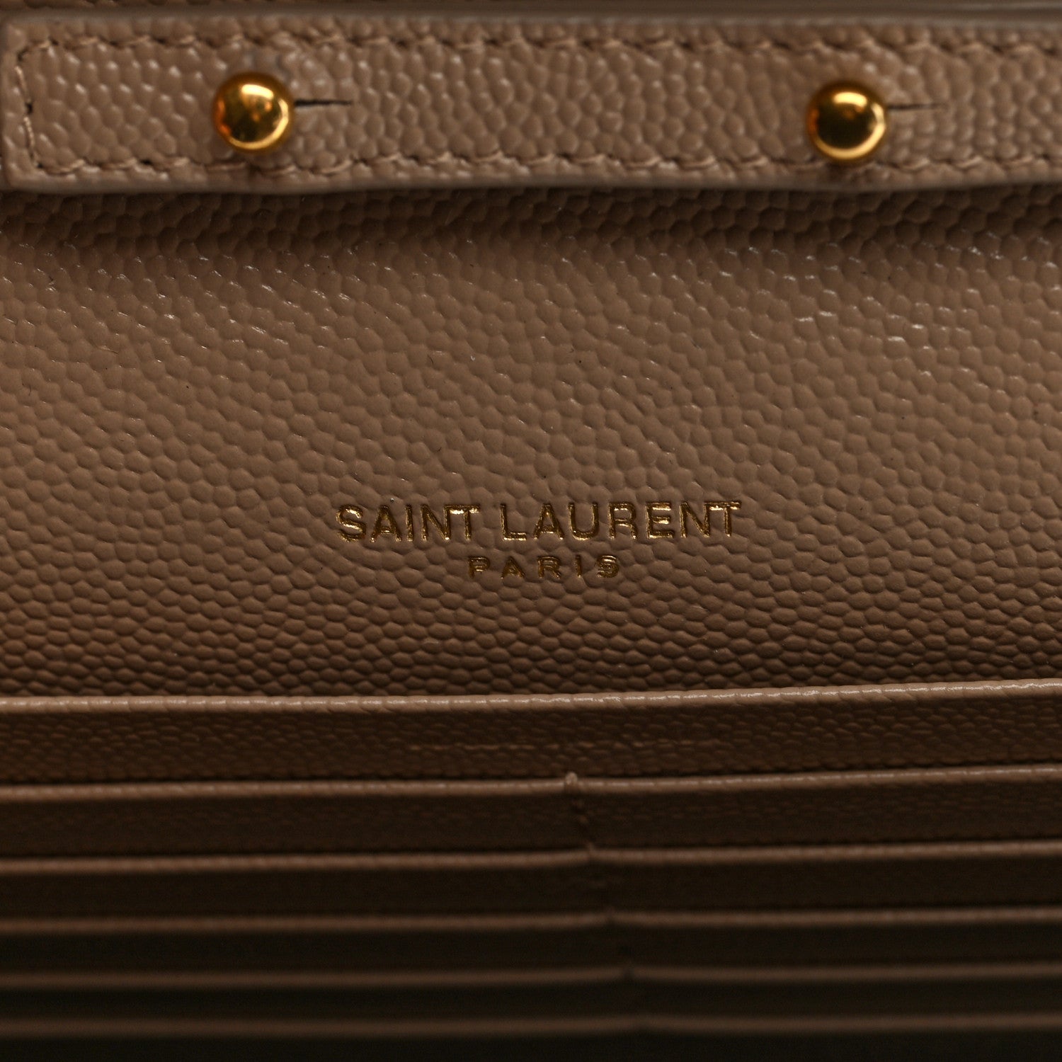 Saint Laurent Grain De Poudre Matelasse Chevron Monogram Chain Wallet Dark Beige 6 of 10