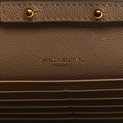 Saint Laurent Grain De Poudre Matelasse Chevron Monogram Chain Wallet Dark Beige 6 of 10
