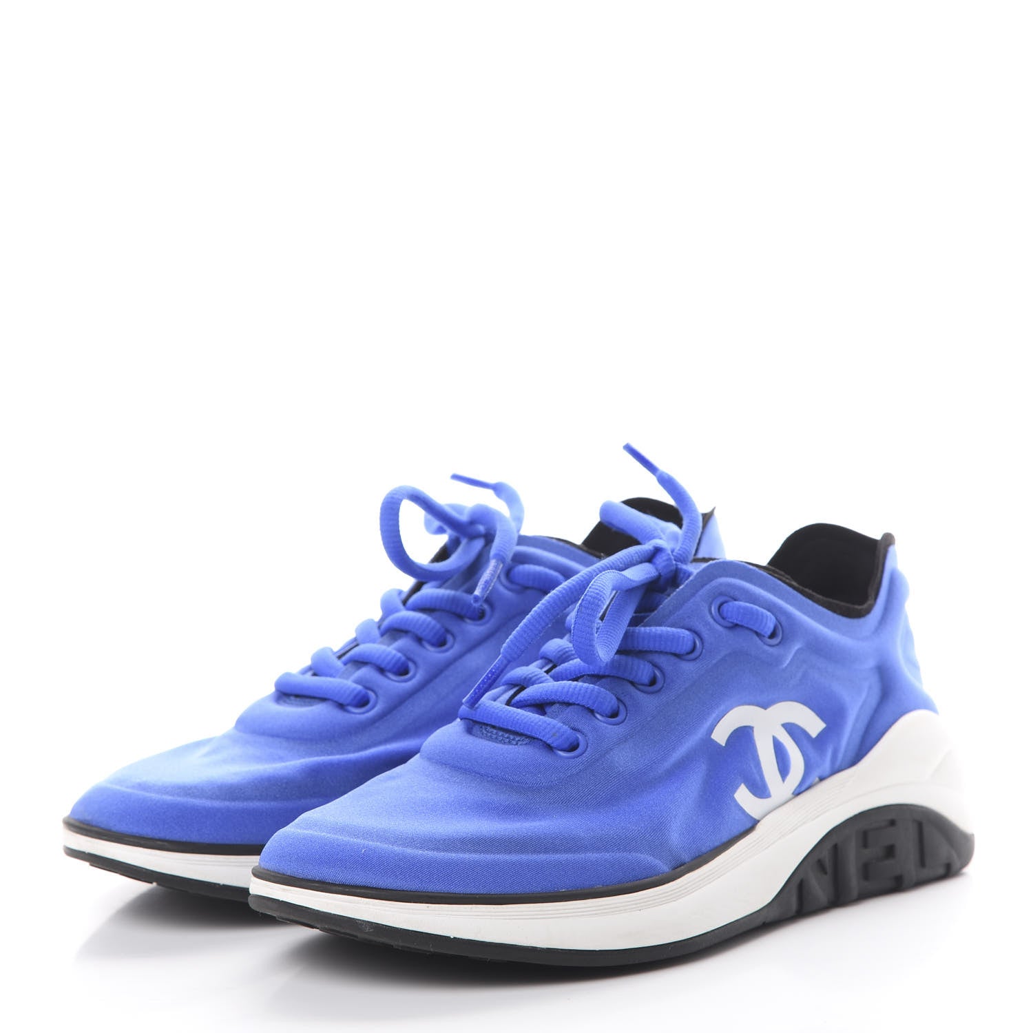 Chanel Calfskin Mesh Lyrca Womens Logo Sneakers 36.5 Blue 3 of 7