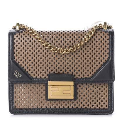Fendi Vitello Liberty Glossy Lambskin Perforated Small Kan U Shoulder Bag Sand Mimosa Black 1 of 9