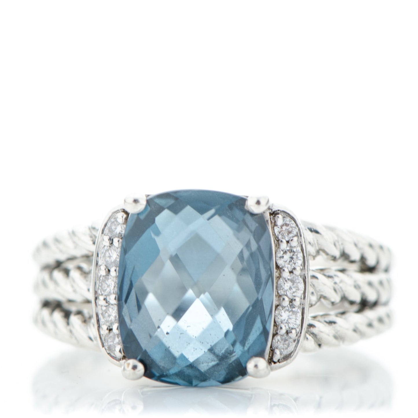 Sterling Silver Diamond Hampton Blue Topaz 10mm Petite Wheaton Ring 51 5.75