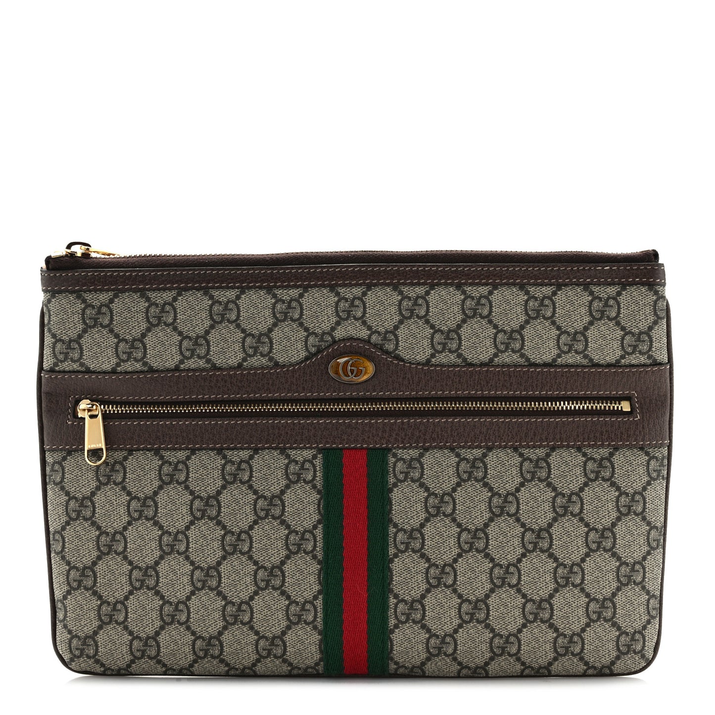 GG Supreme Monogram Large Ophidia Pouch Clutch Brown