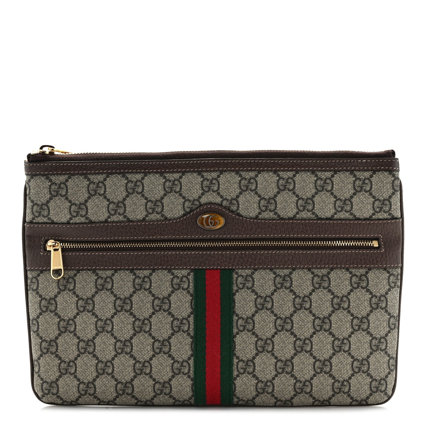 Gucci GG Supreme Monogram Large Ophidia Pouch Clutch Brown 1 of 7
