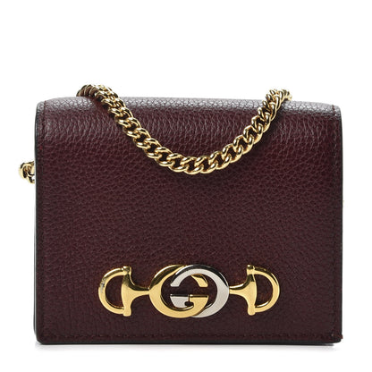 Gucci Grainy Calfskin Zumi Chain Card Case Wallet Vintage Bordeaux 1 of 9