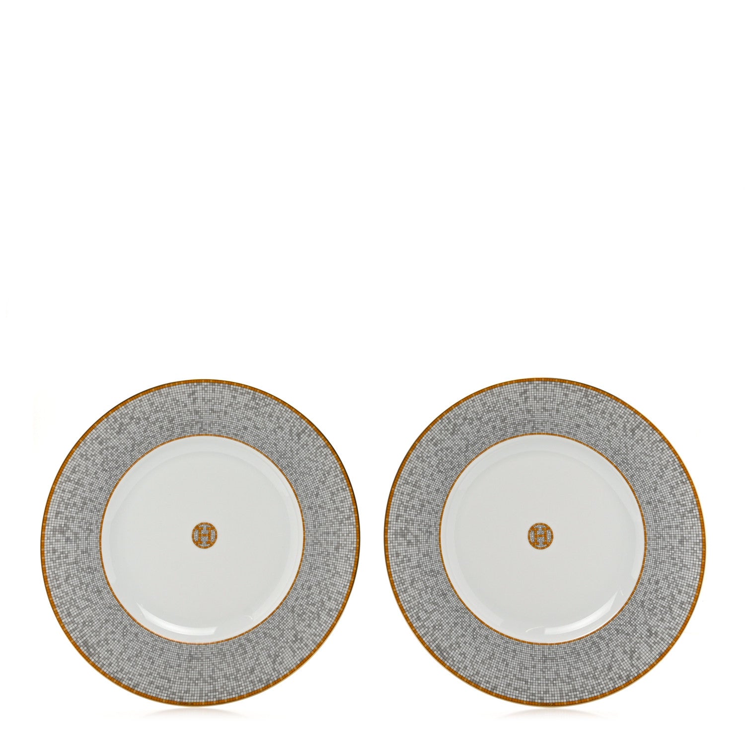 Hermes Porcelain Mosaique Au 24 Platine Presentation Plate Set of 2 Gold 1 of 6