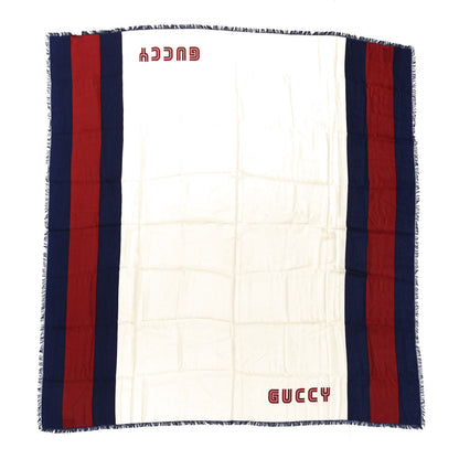 Gucci X SEGA Silk Modal Web GUCCY Scarf Ivory Blue Red 1 of 2