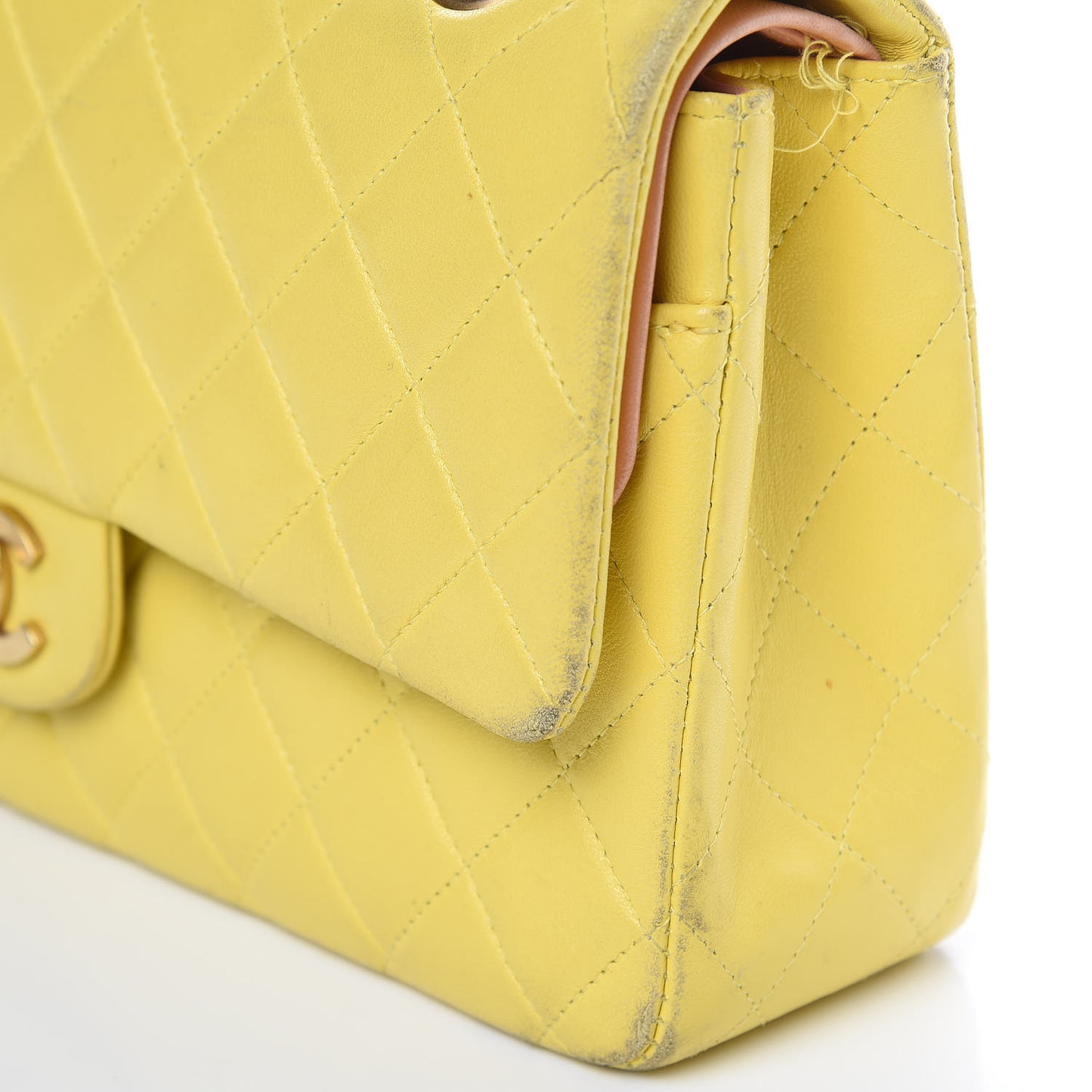 Lambskin Quilted Medium Double Flap Yellow