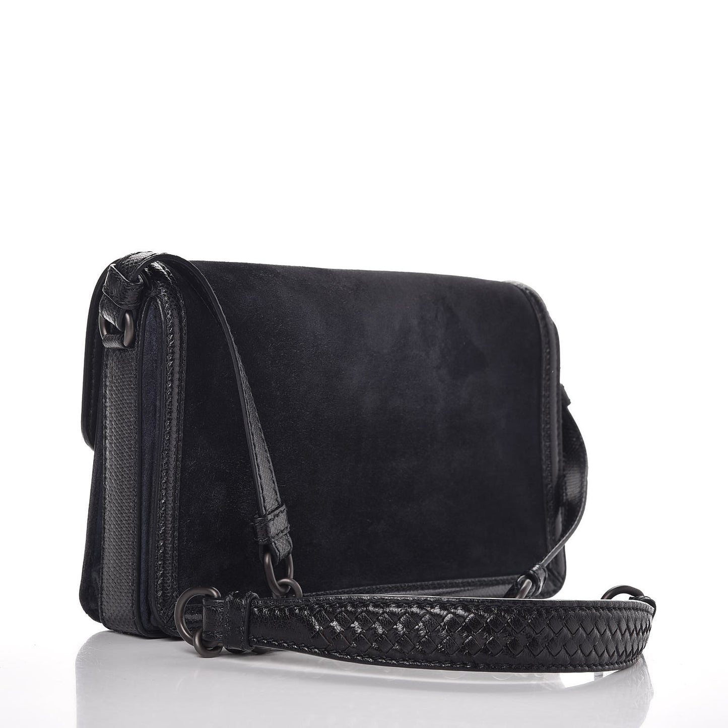 Suede Shiny Micro Intreccio Shoulder Bag Dark Navy