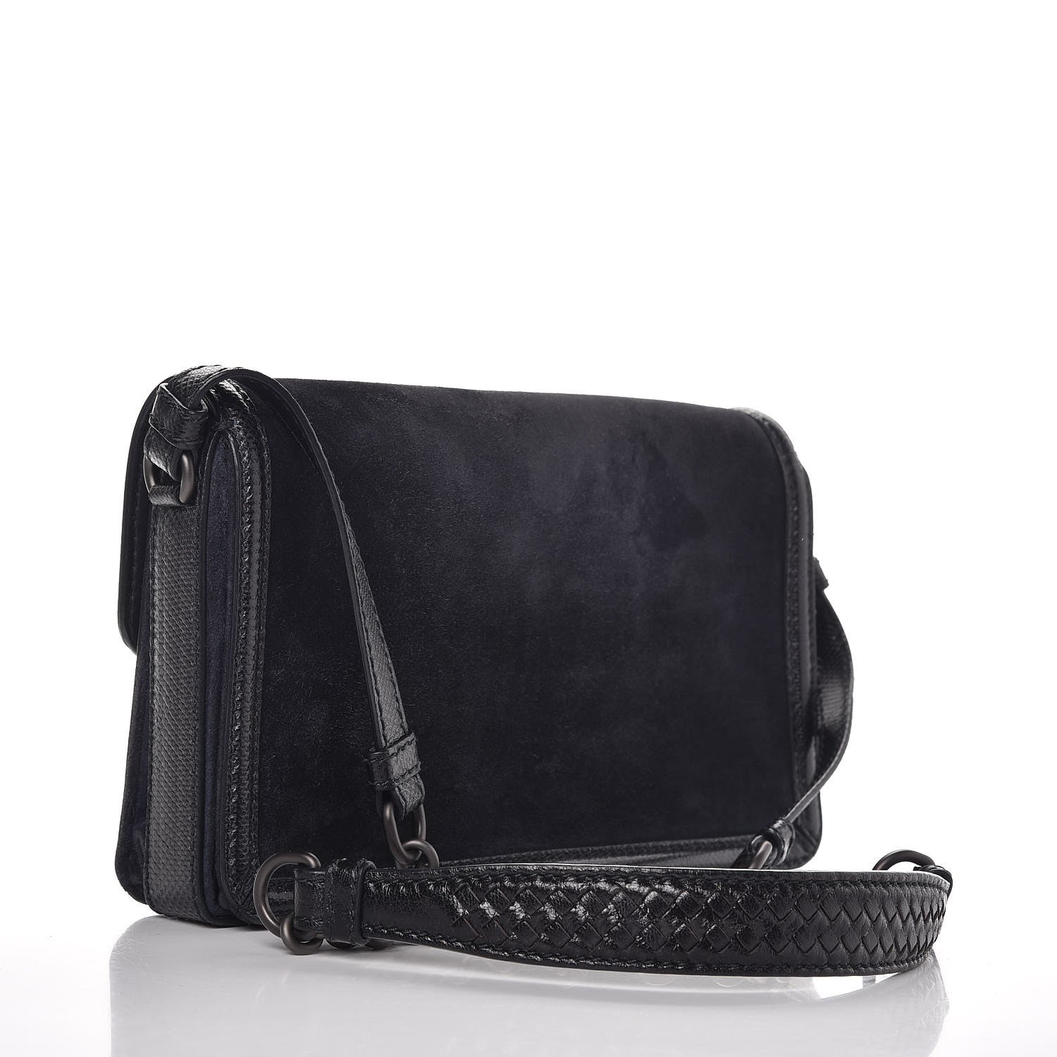 Bottega Veneta Suede Shiny Micro Intreccio Shoulder Bag Dark Navy 3 of 7