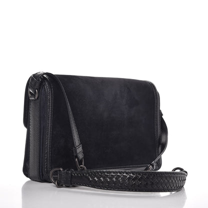 Bottega Veneta Suede Shiny Micro Intreccio Shoulder Bag Dark Navy 3 of 7