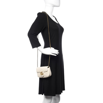 Gucci Calfskin Matelasse Super Mini GG Marmont Shoulder Bag White 2 of 12