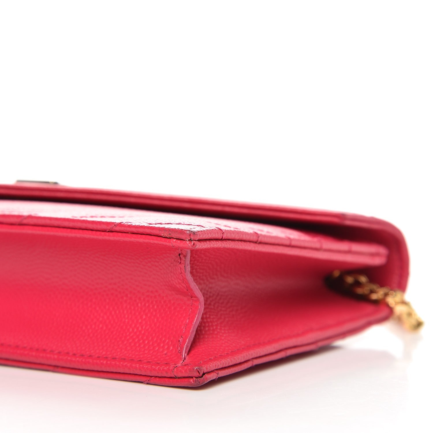 Saint Laurent Grain De Poudre Matelasse Chevron Monogram Envelope Chain Wallet Bubblegum 9 of 11
