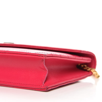 Saint Laurent Grain De Poudre Matelasse Chevron Monogram Envelope Chain Wallet Bubblegum 9 of 11