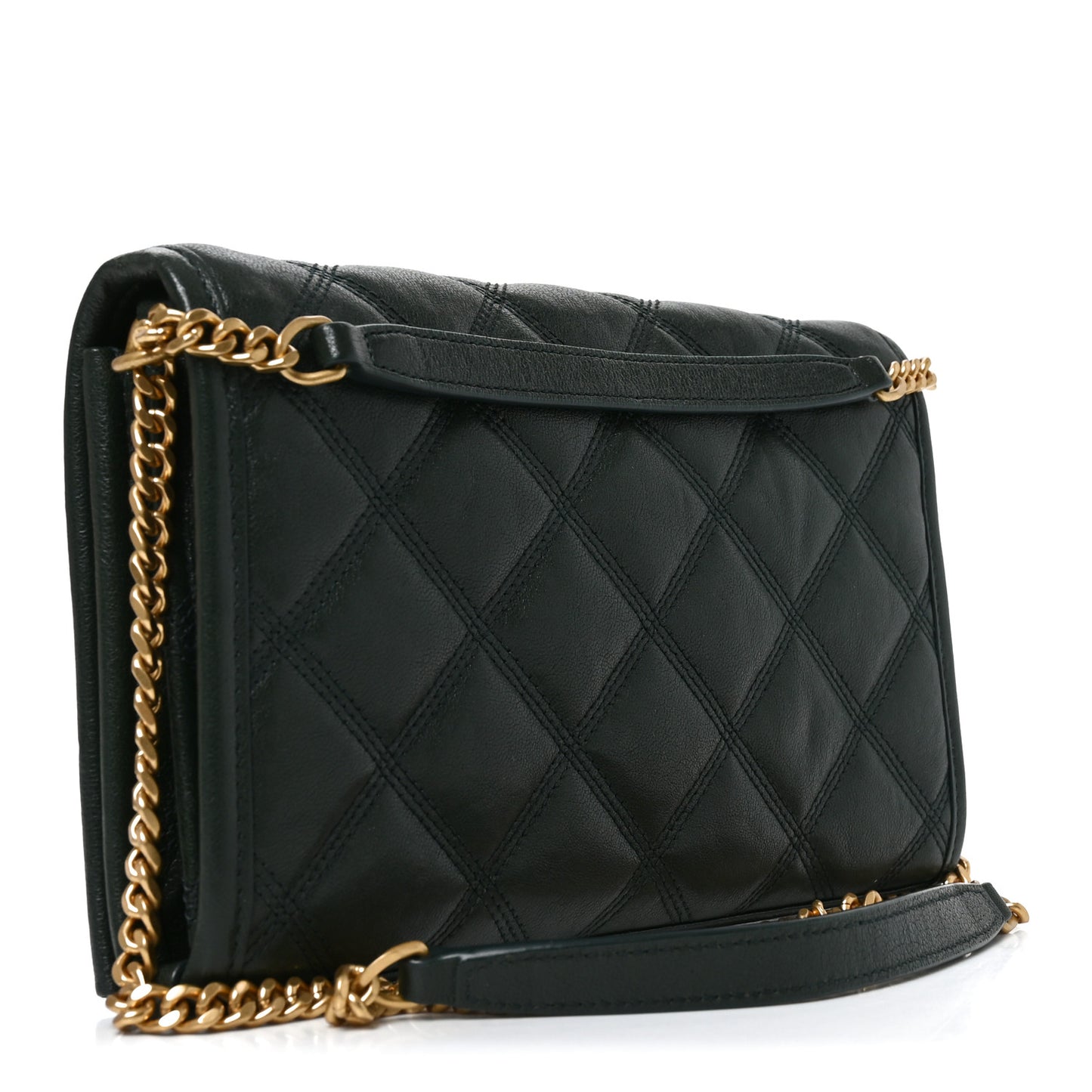 Lambskin Diamond Quilted Becky Chain Wallet Vert Fonce