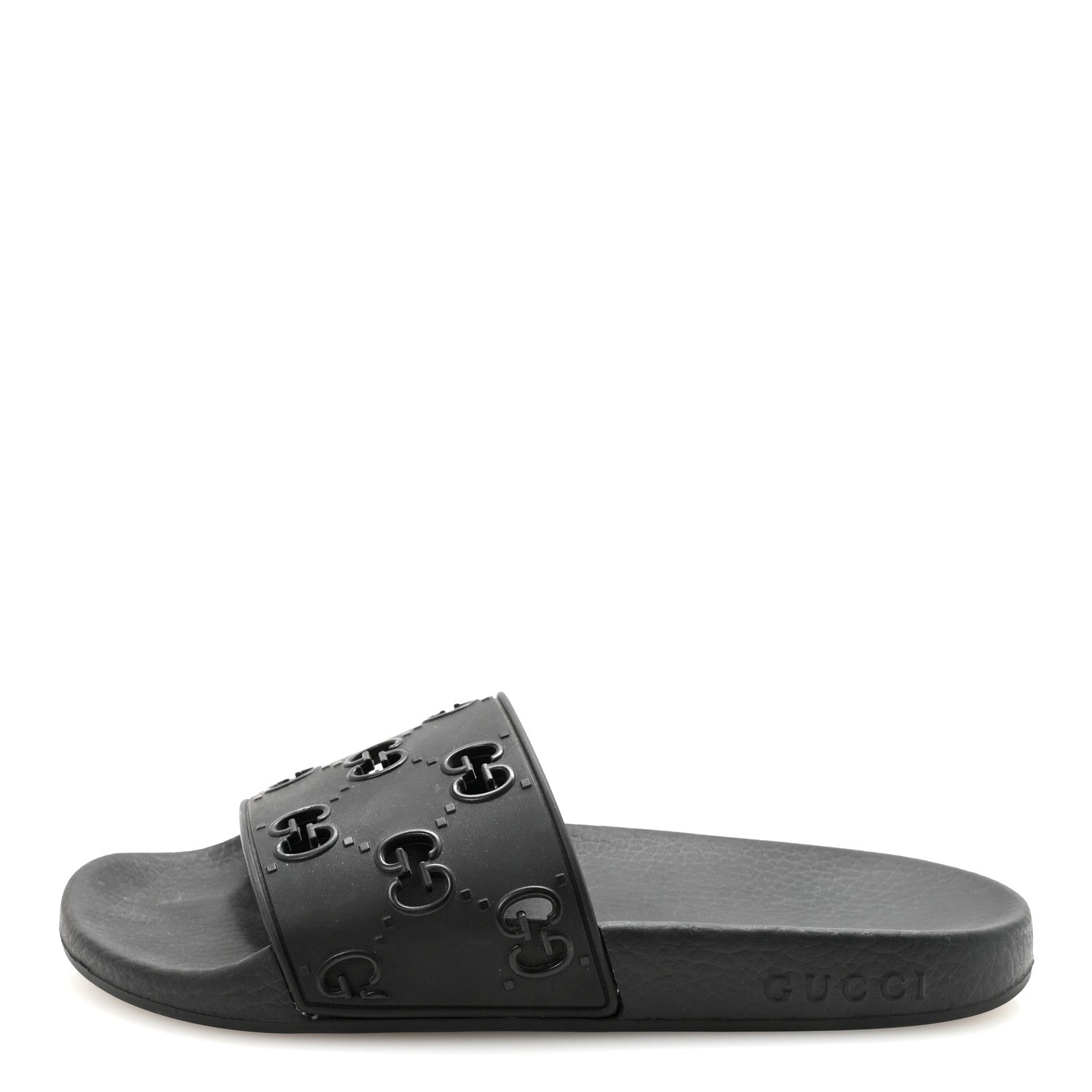 Gucci Rubber GG Monogram Perforated Womens Slide Sandals 37 Black 1 of 8