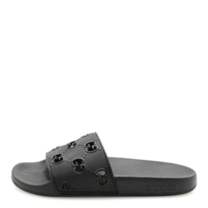 Gucci Rubber GG Monogram Perforated Womens Slide Sandals 37 Black 1 of 8