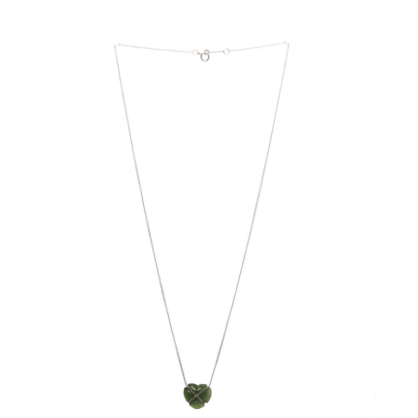 18K Yellow Gold Green Jade Heart Pendant Necklace