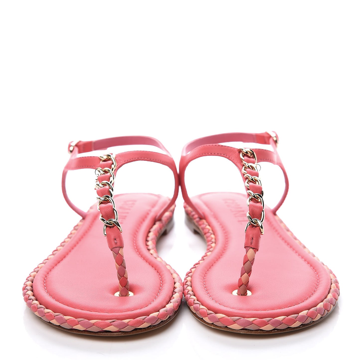 Lambskin CC Chain Thong Sandals 38 Bright Pink
