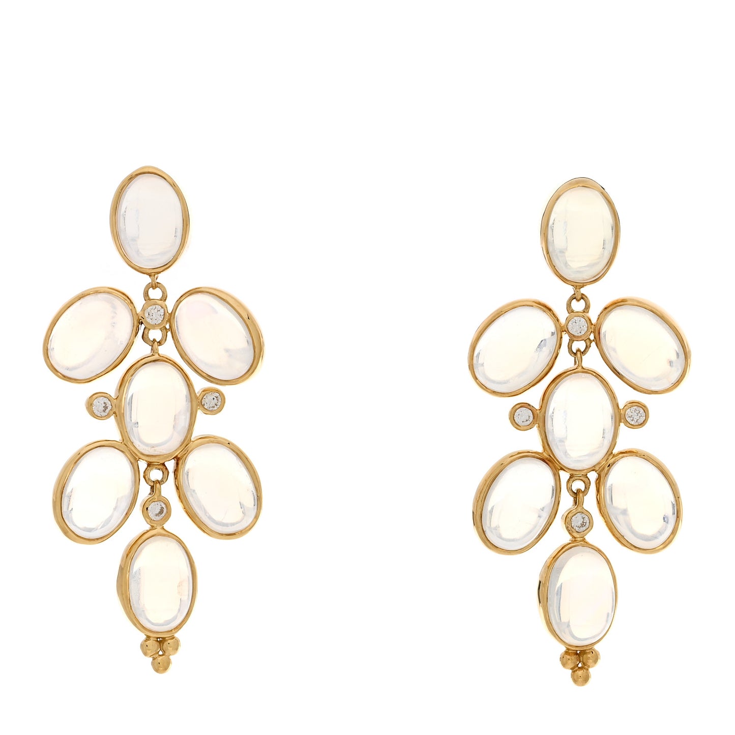 18K Yellow Gold Moonstone Diamond Drop Earrings
