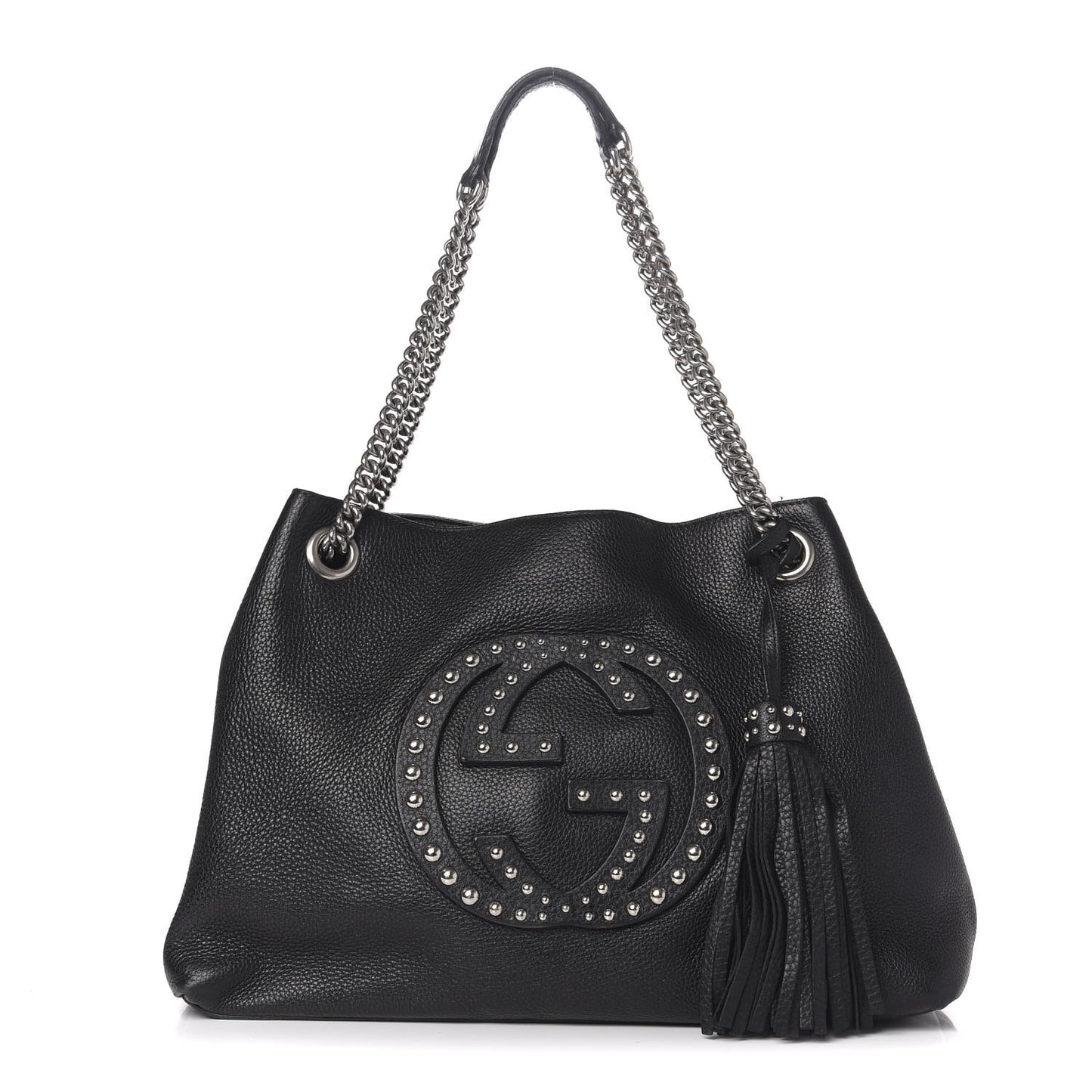 Pebbled Calfskin Studded Medium Soho Chain Shoulder Bag Black