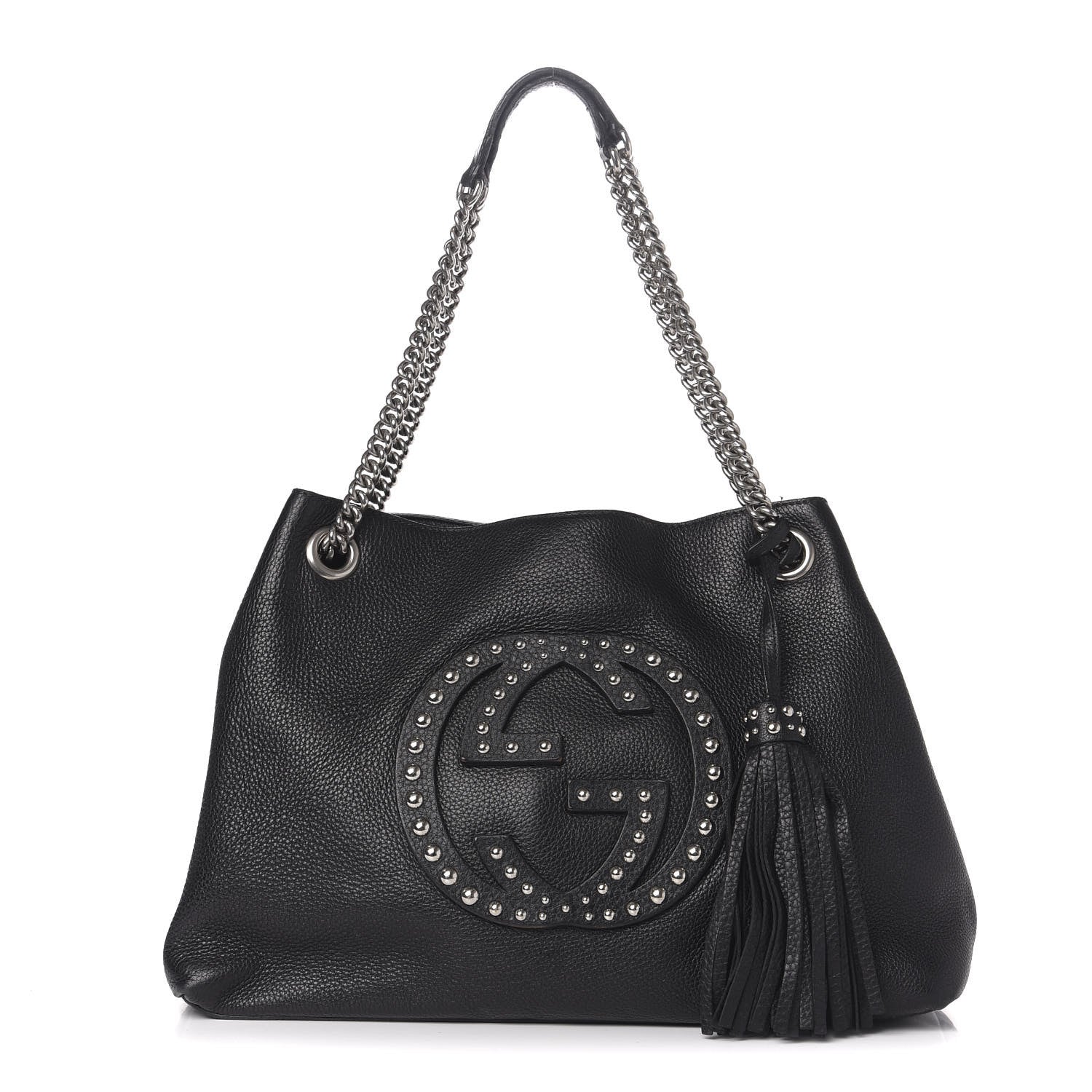 Gucci Pebbled Calfskin Studded Medium Soho Chain Shoulder Bag Black 1 of 15
