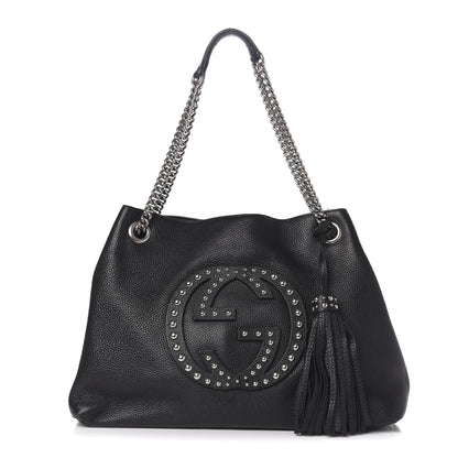 Gucci Pebbled Calfskin Studded Medium Soho Chain Shoulder Bag Black 1 of 15