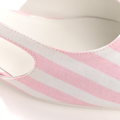 Chanel Printed Fabric Grosgrain Cap Toe Slingback Flats 37 White Pink Black 10 of 11