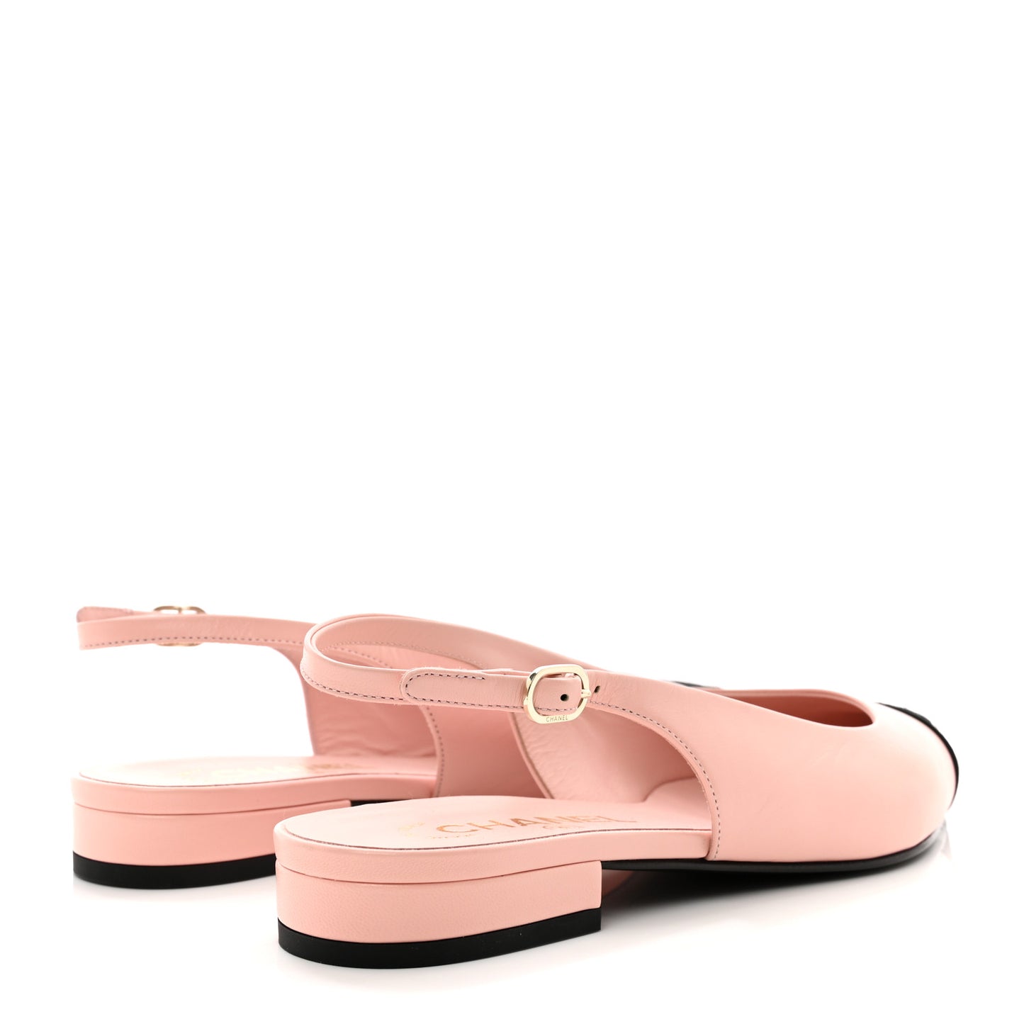 Lambskin Pointed Toe CC Slingback Flats 37.5 Pink Black