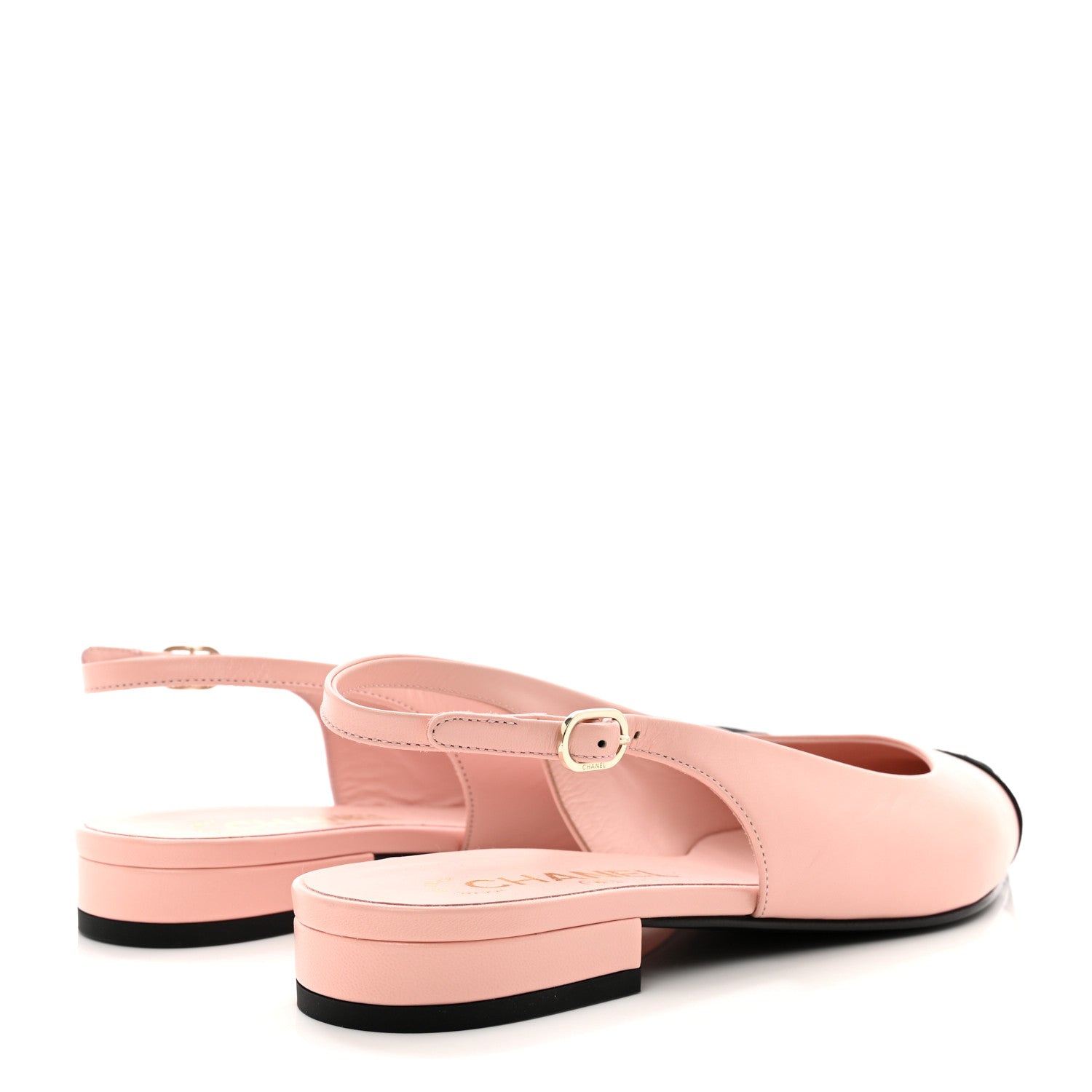 Chanel Lambskin Pointed Toe CC Slingback Flats 37.5 Pink Black 4 of 11