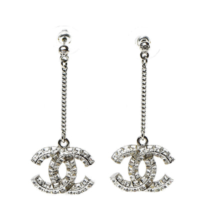 Chanel Baguette Crystal CC Drop Earrings Silver 1 of 3