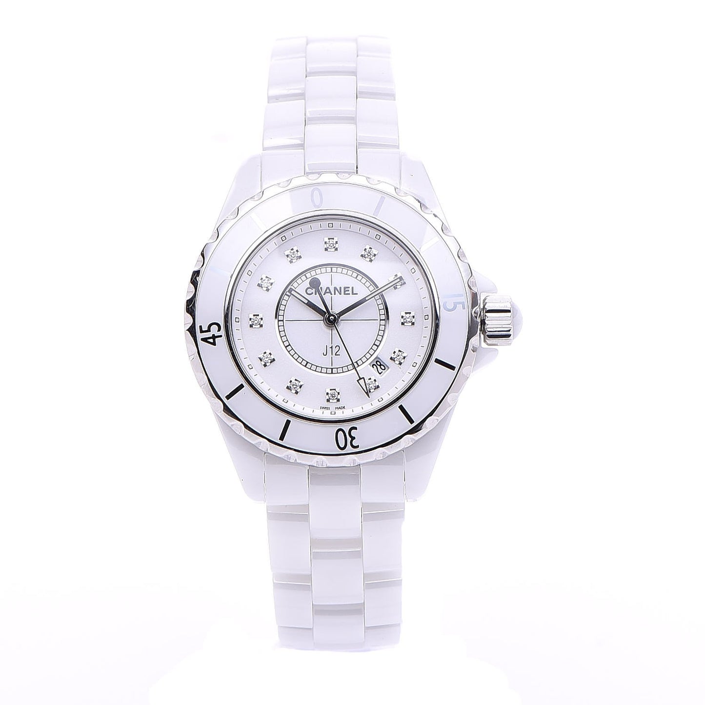 Stainless Steel Ceramic Diamond 33mm J12 Quartz Watch White