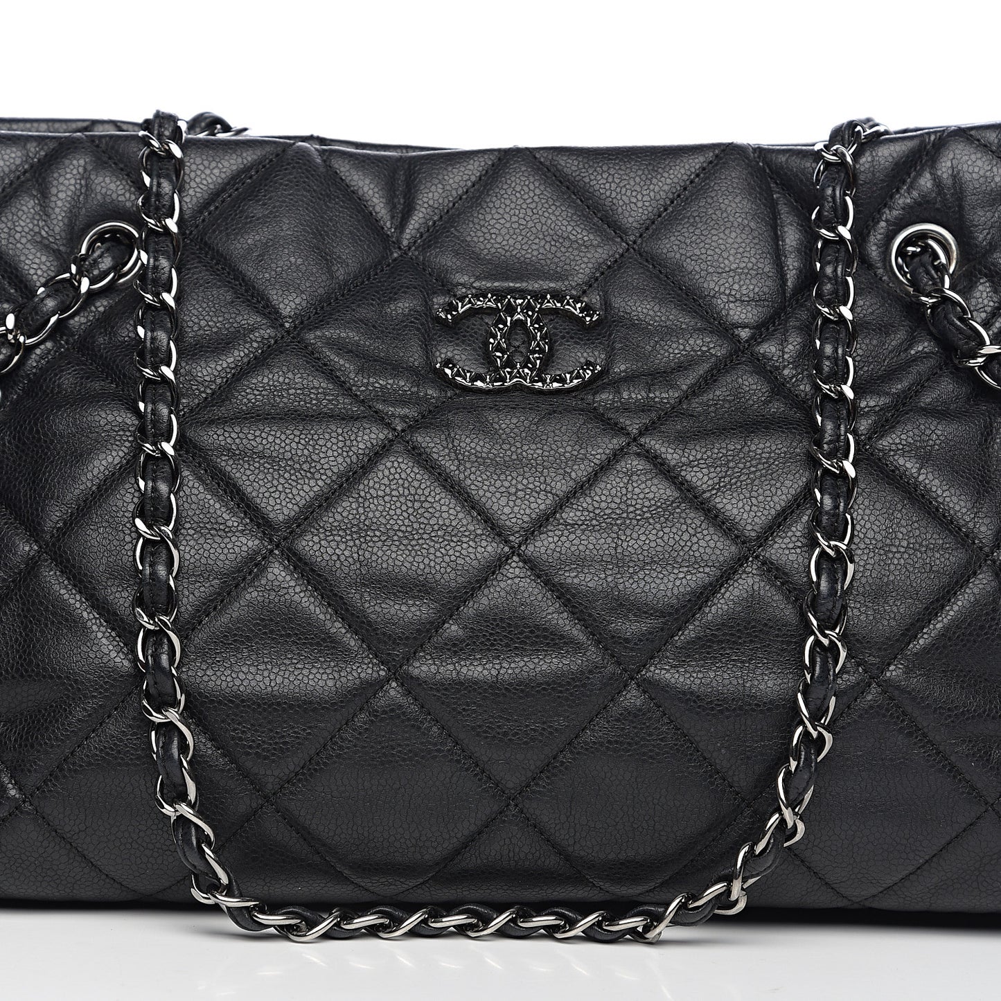 Soft Caviar Quilted Large Cells Tote Black
