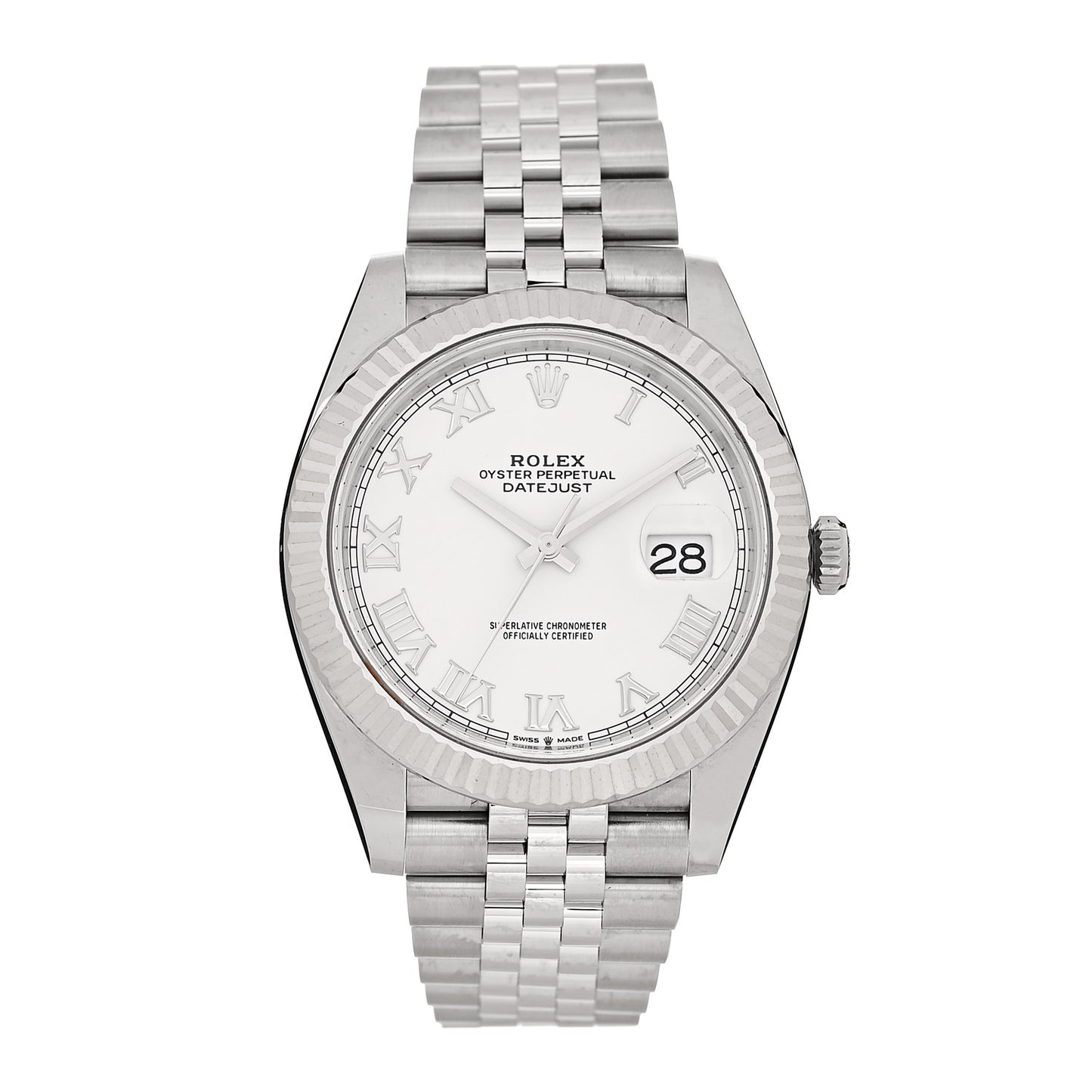 Stainless Steel 18K White Gold 41mm Oyster Perpetual Datejust Watch White Roman 126334