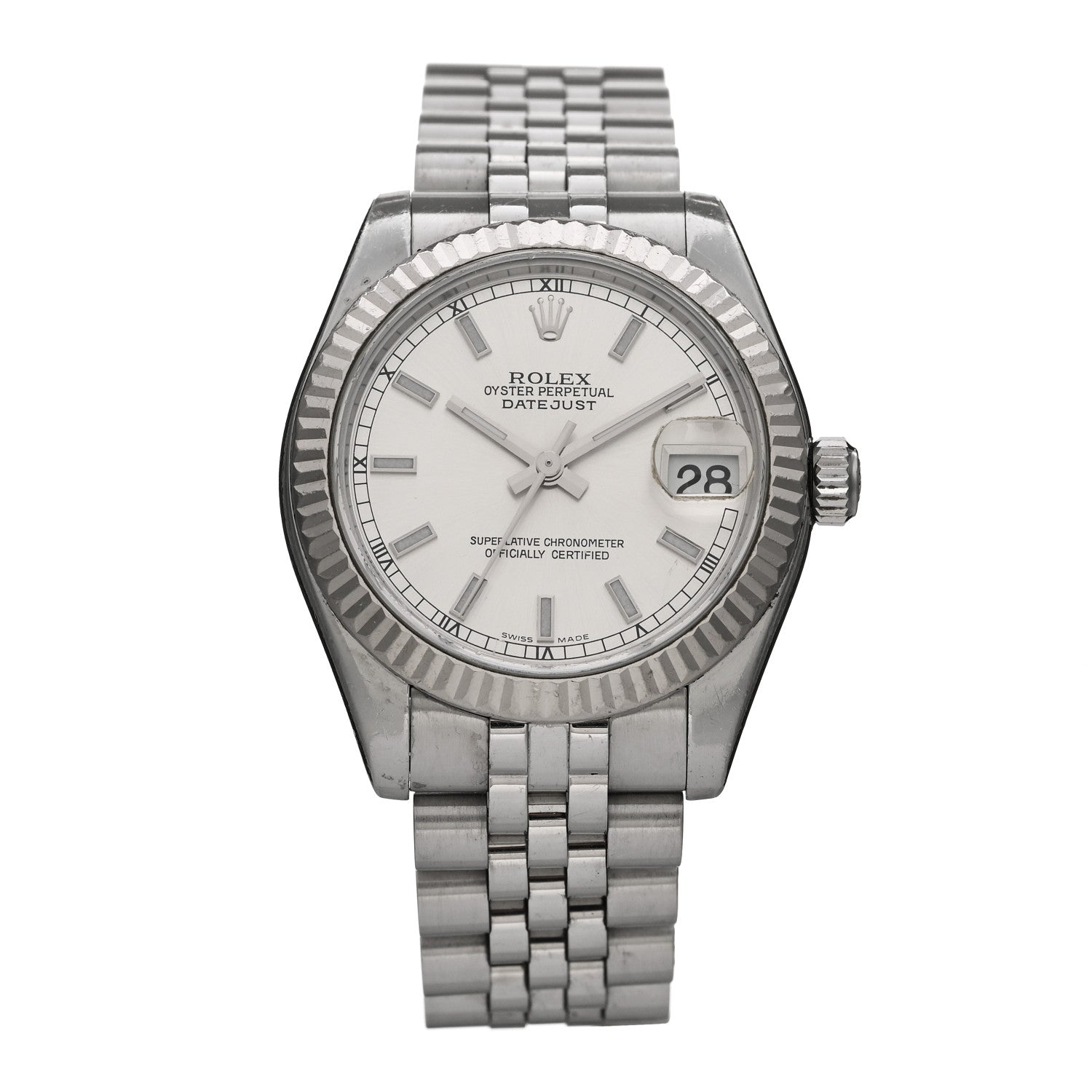 Rolex Stainless Steel 18K White Gold 31mm Oyster Perpetual Datejust Watch Silver 178274 1 of 5