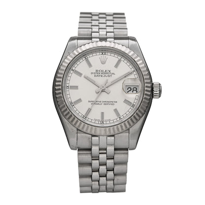 Rolex Stainless Steel 18K White Gold 31mm Oyster Perpetual Datejust Watch Silver 178274 1 of 5