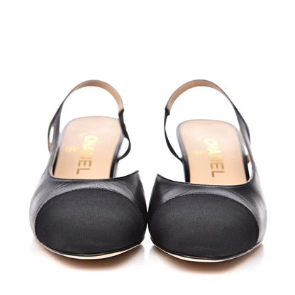 Chanel Goatskin Grosgrain Cap Toe CC Slingback Sandals 36.5 Black 2 of 9