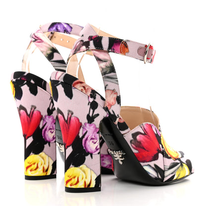 Prada Satin Ankle Wrap Duchesse Little Flowers Sandals 36 Multicolor 4 of 7