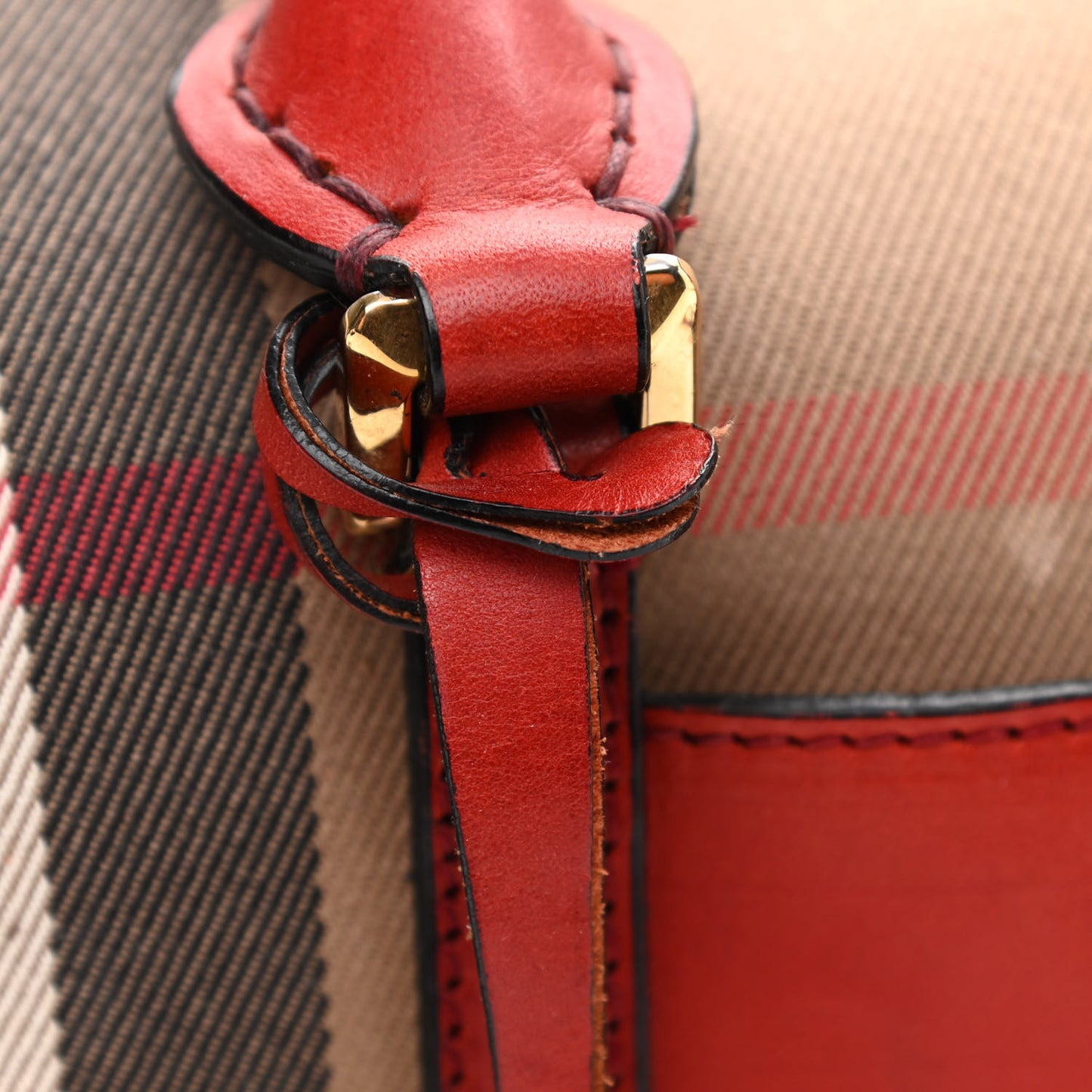 House Check Bridle Calfskin Small Alchester Bowling Bag Red