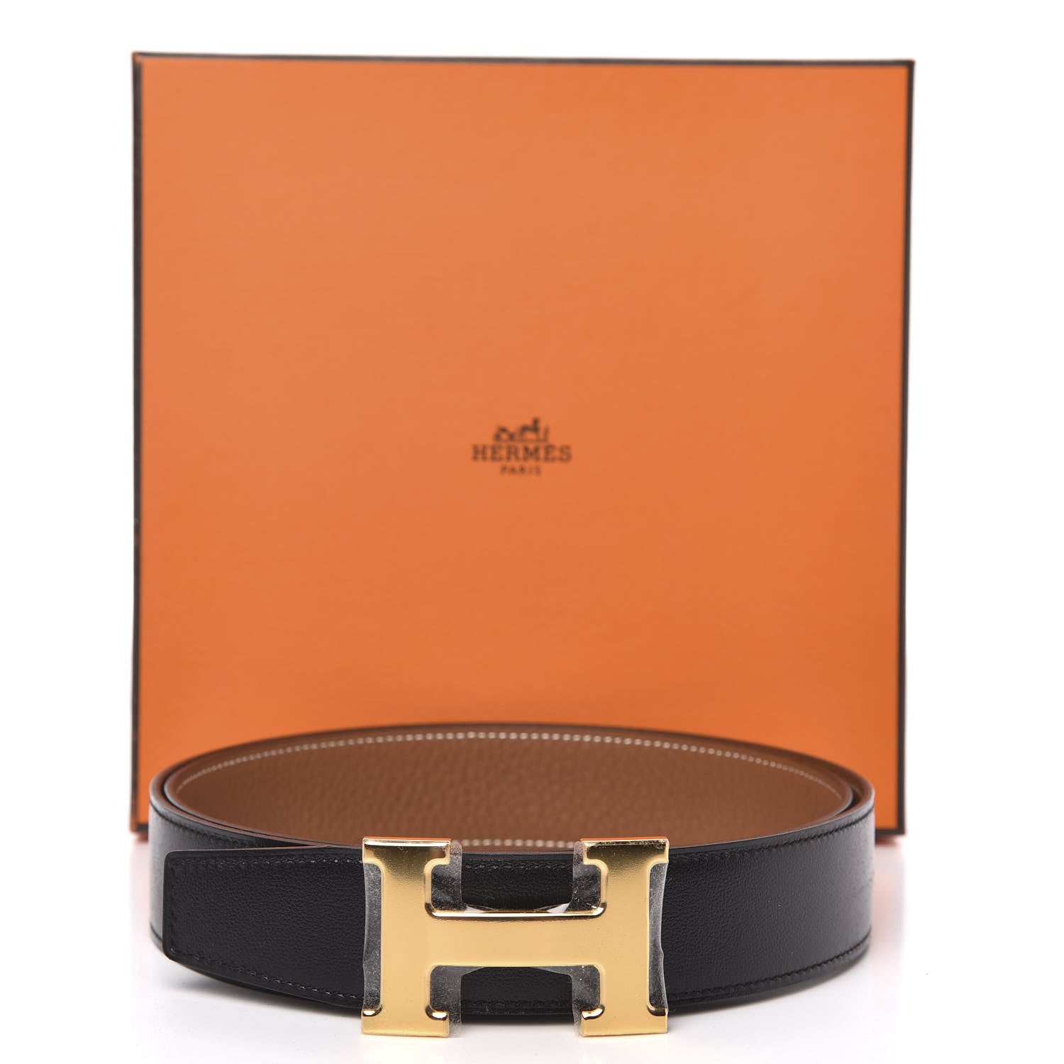 Hermes Box Togo 32mm H Belt 95 Black Gold 6 of 6