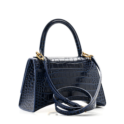 Balenciaga Shiny Calfskin Crocodile Embossed Small Hourglass Top Handle Bag Navy 3 of 11