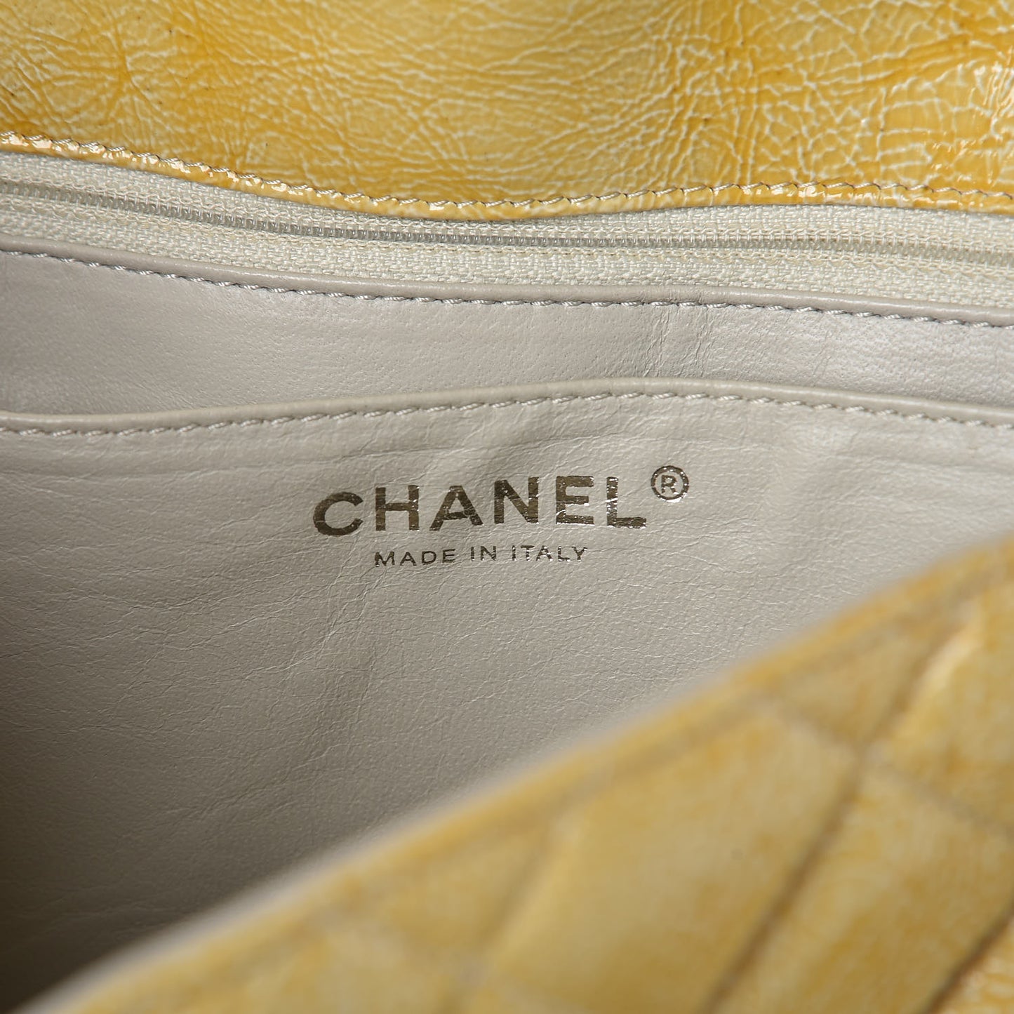 Crinkled Patent Quilted Jumbo Single Flap Light Beige