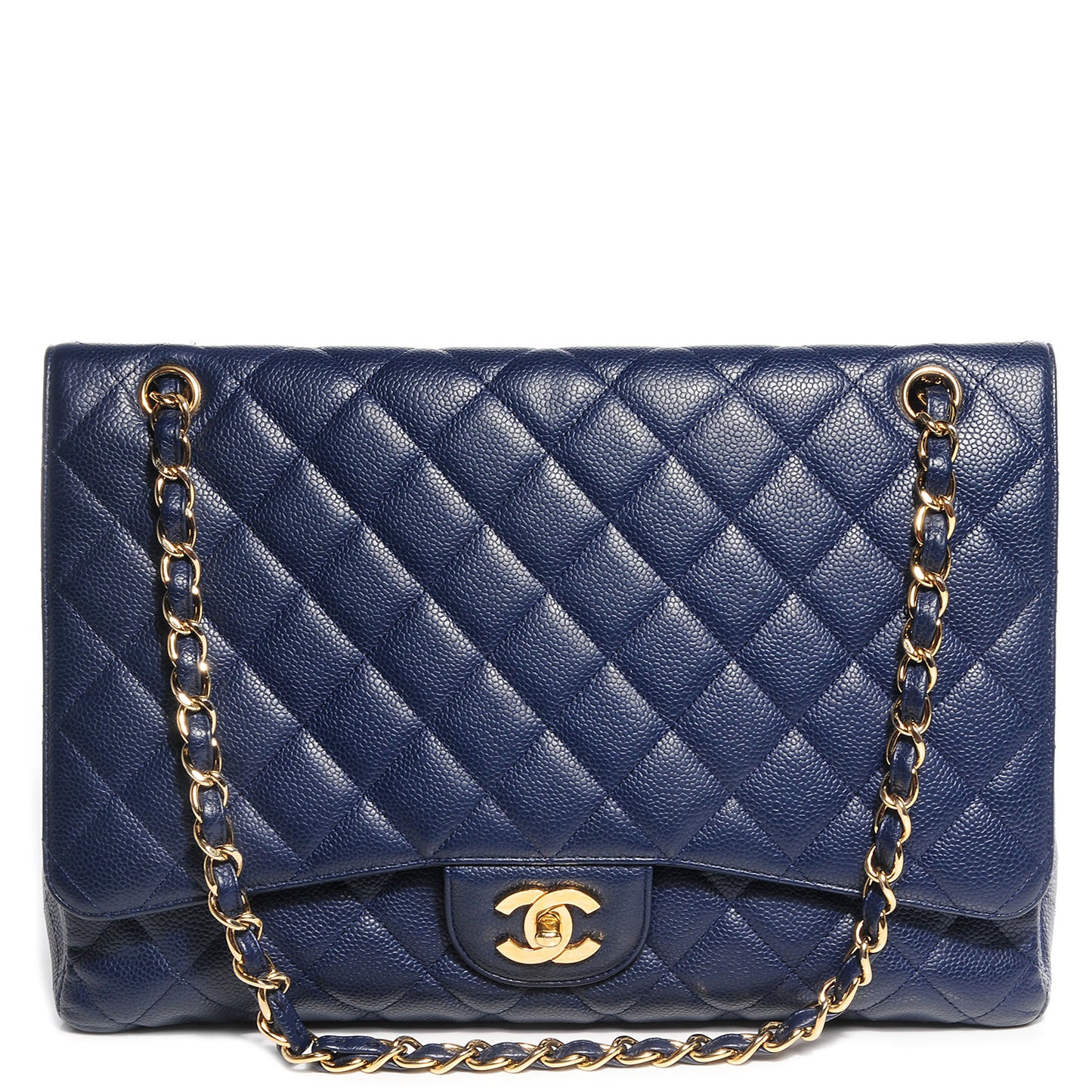 Caviar Maxi Single Flap Dark Blue