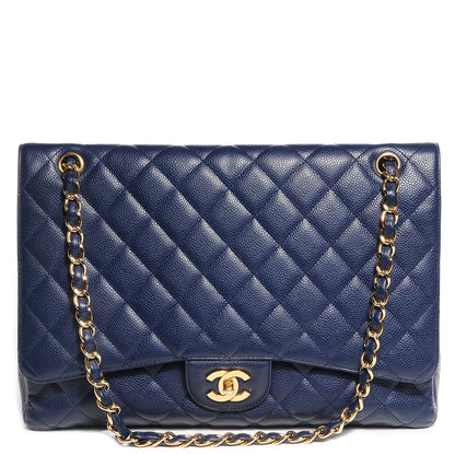 Chanel Caviar Maxi Single Flap Dark Blue 1 of 10