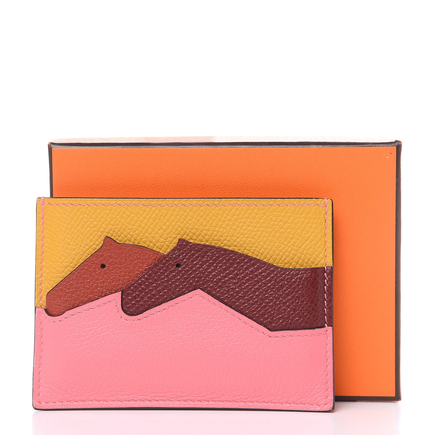 Hermes Epsom Evercolor Les Petits Chevaux Card Holder Ambre Brique Rouge H Rose Ete 7 of 7